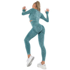 Dark Green Nylon Seamless Long Sleeve Pant Yoga Set TQE91361-36