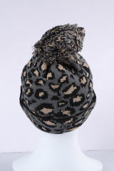 Gray Leopard Pom Beanie LC02113-11