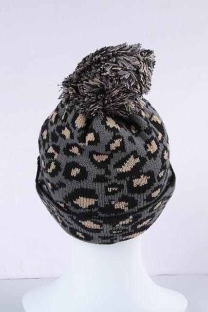 Gray Leopard Pom Beanie LC02113-11