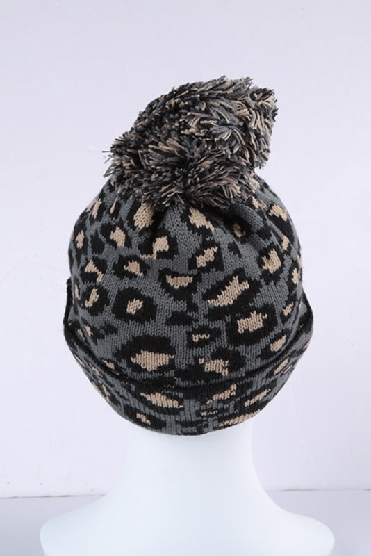 Gray Leopard Pom Beanie LC02113-11