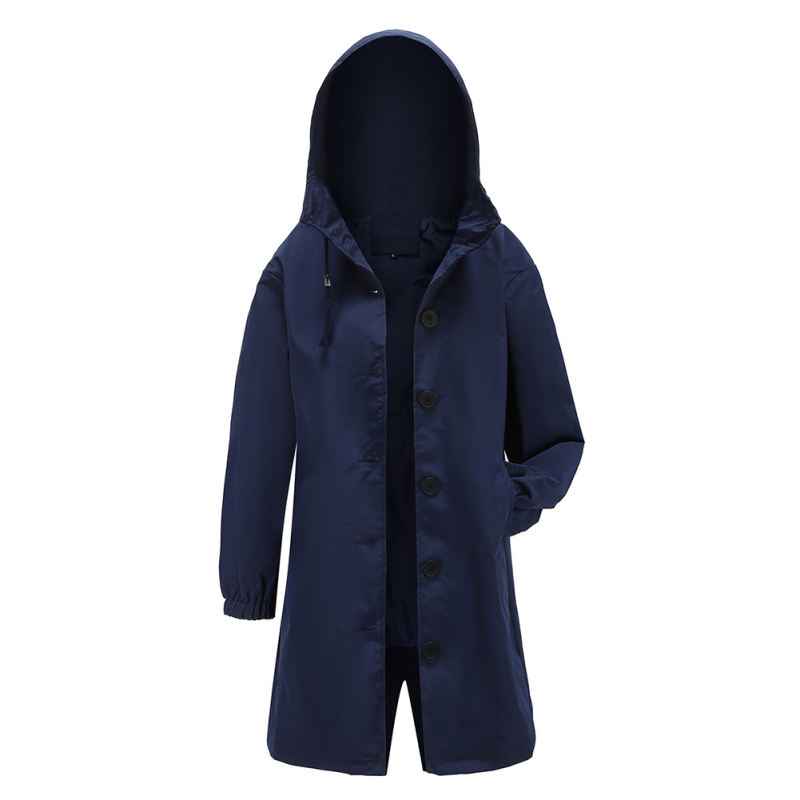 Navy Blue Weatherproof Hooded Outdoor Rainproof Coat TQK280160-34