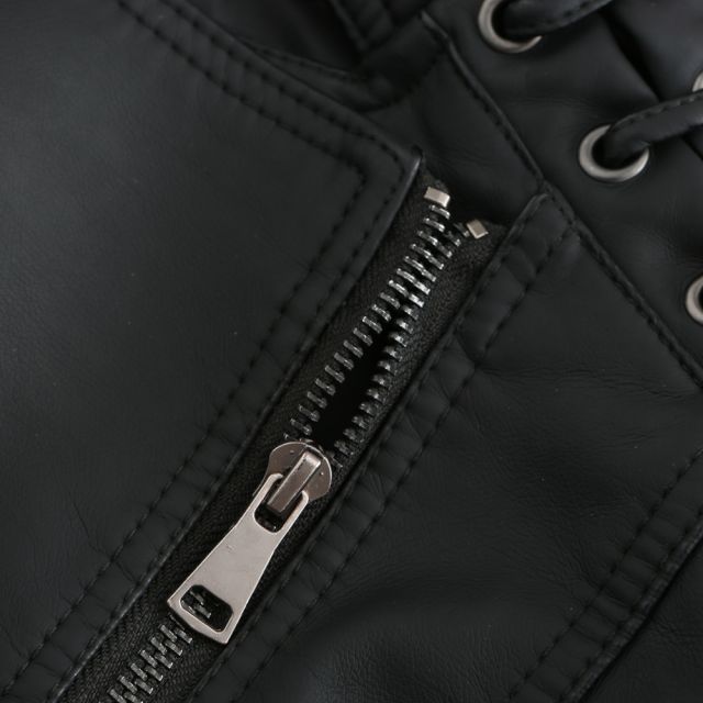 Black Zipper Slim Fit Motorcycle PU Leather Jacket TQK280090-2