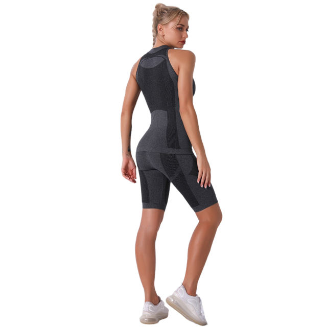 Dark Gray Seamless Sleeveless Tank Sports Set TQE00136-26