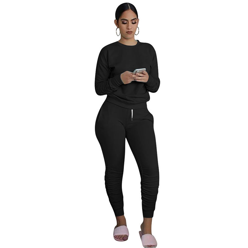 Black Cotton Blend Sweatshirt Joggers Loungewear Set TQK710133-2