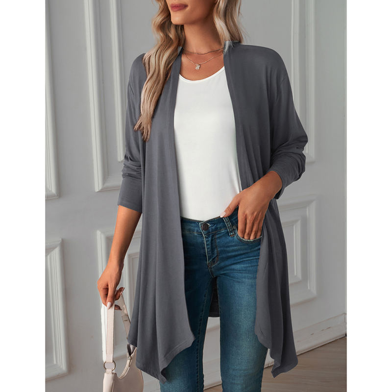 Dark Gray Cotton Blend 1/2 Sleeve Lightweight Small Coat TQK280179-26
