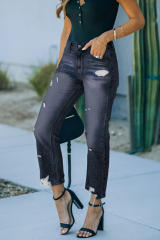 Black Medium Wash High Rise Straight Leg Jeans LC782294-2