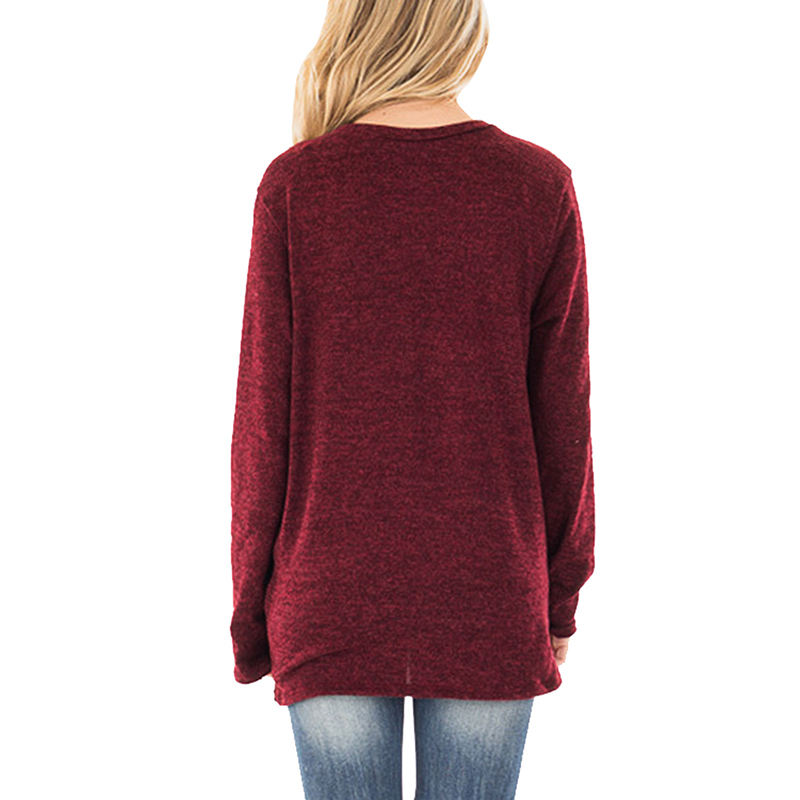 Wine Red Long Sleeve Side Twist Knotted Blouse