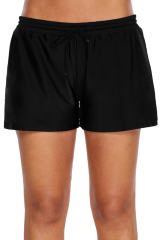 Black Elastic Drawstring Swim Shorts For Women