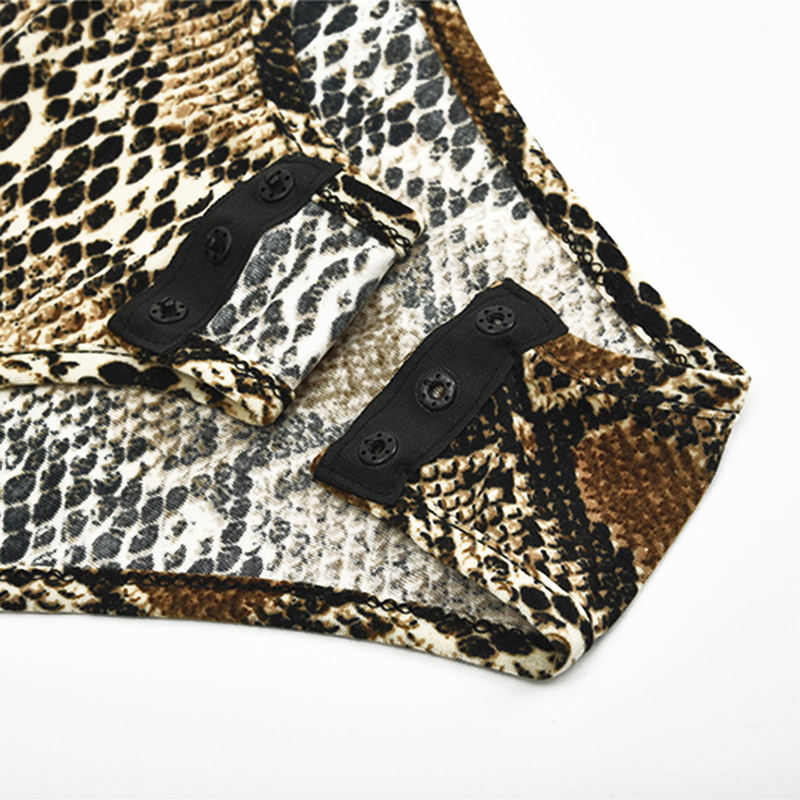 Brown Snake Print Turtleneck Bodysuit TQK00228-17