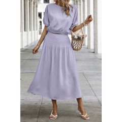 Light Purple Pleated Crop Top with Skirt Set TQX711094-38