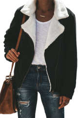 Black Fold Over Collar Zipper Plain Jacket LC85302-2