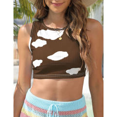 Coffee Rib Clouds Print Sleeveless Tank TQX250030-15