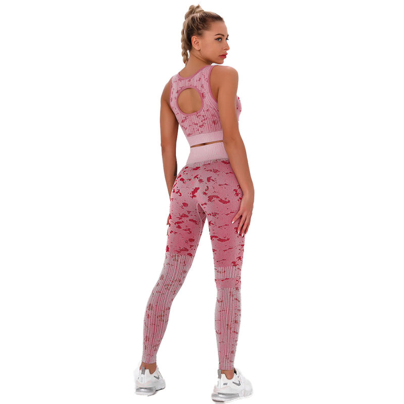 Wine Red Camo Print Sports Bra with High Waist Pant Set TQE00132-103