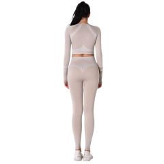 Khaki Seamless Knit Long Sleeve Pant Yoga Set TQE91372-21