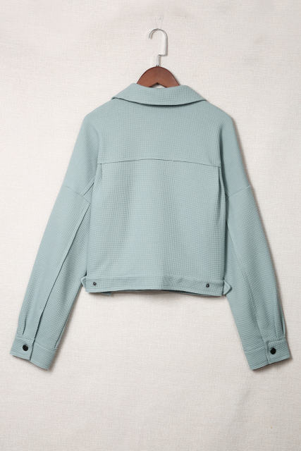 Sky Blue Waffle Knit Buttons Cropped Jacket with Pockets  LC8512529-4