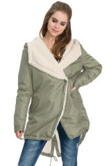 Khaki Asymmetric Hooded Fleece Winter Coat
