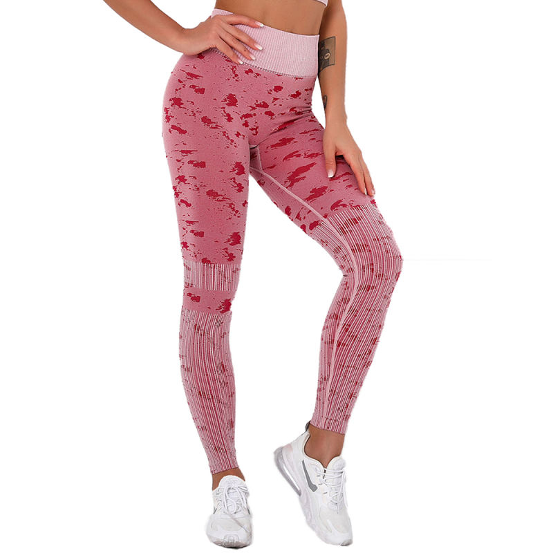 Wine Red Camo Print Sports Bra with High Waist Pant Set TQE00132-103