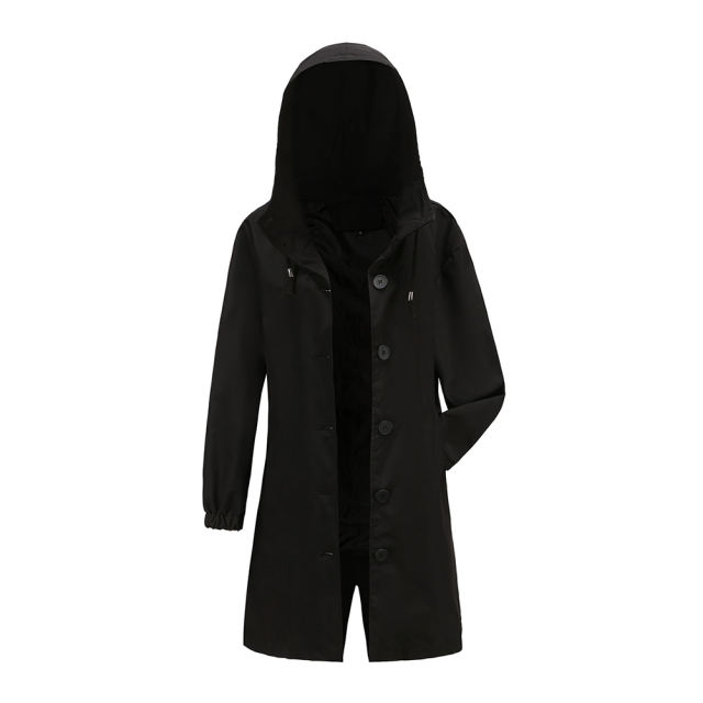 Black Weatherproof Hooded Outdoor Rainproof Coat TQK280160-2