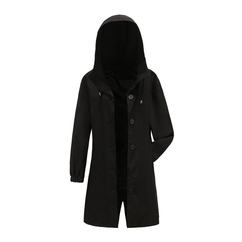 Black Weatherproof Hooded Outdoor Rainproof Coat TQK280160-2
