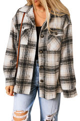 Black Vintage Plaid Fleece Lining Jacket LC854187-2