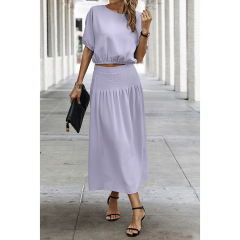 Light Purple Pleated Crop Top with Skirt Set TQX711094-38