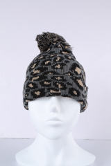 Gray Leopard Pom Beanie LC02113-11