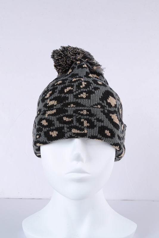 Gray Leopard Pom Beanie LC02113-11