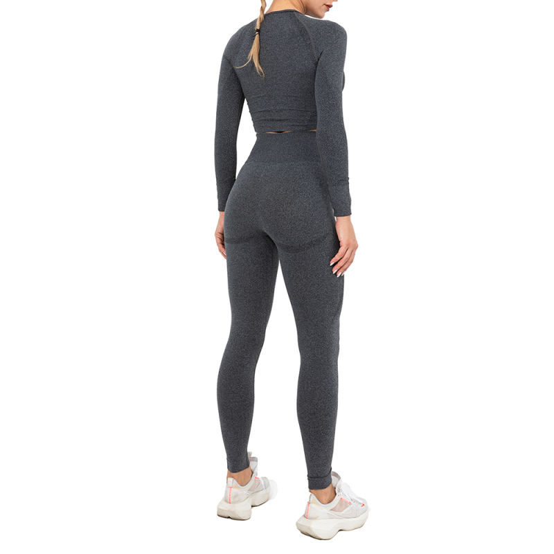 Black Seamless Long Sleeve Yoga Sports Set TQE00135-2