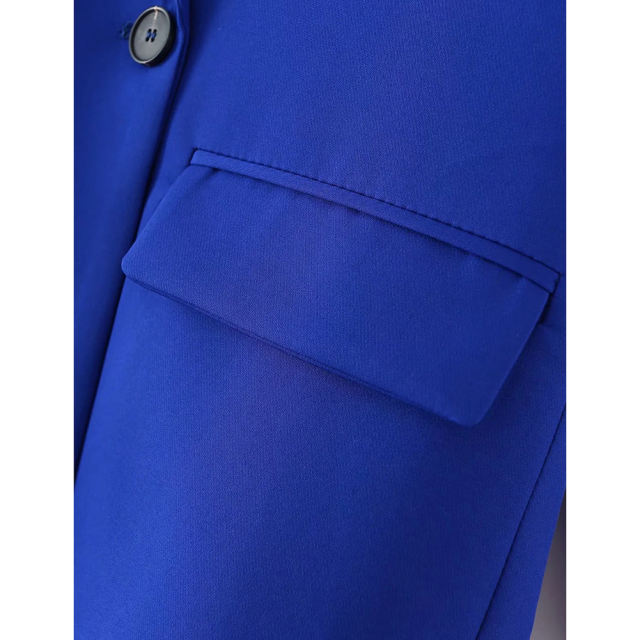 Blue Lapel Collar Button Solid Color Blazer TQK260054-5