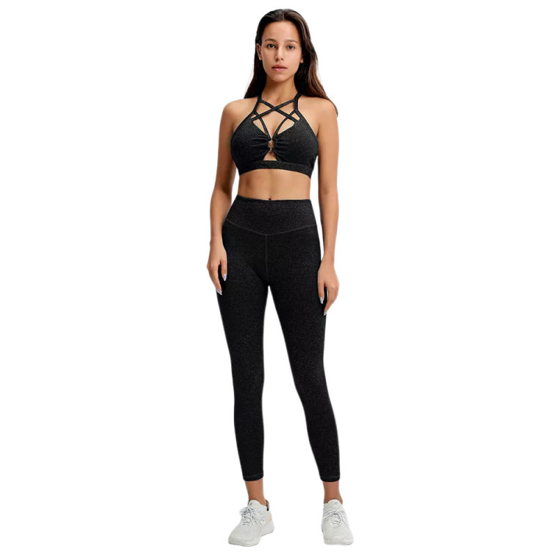 Black Front Criss-cross Bra with Pant Yoga Set TQE91346-2
