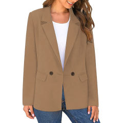 Coffee Lapel Collar Button Solid Color Blazer TQK260054-15