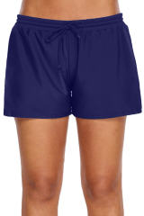 Navy Blue Elastic Drawstring Swim Shorts For Women