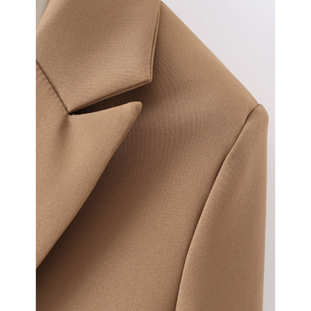 Coffee Lapel Collar Button Solid Color Blazer TQK260054-15