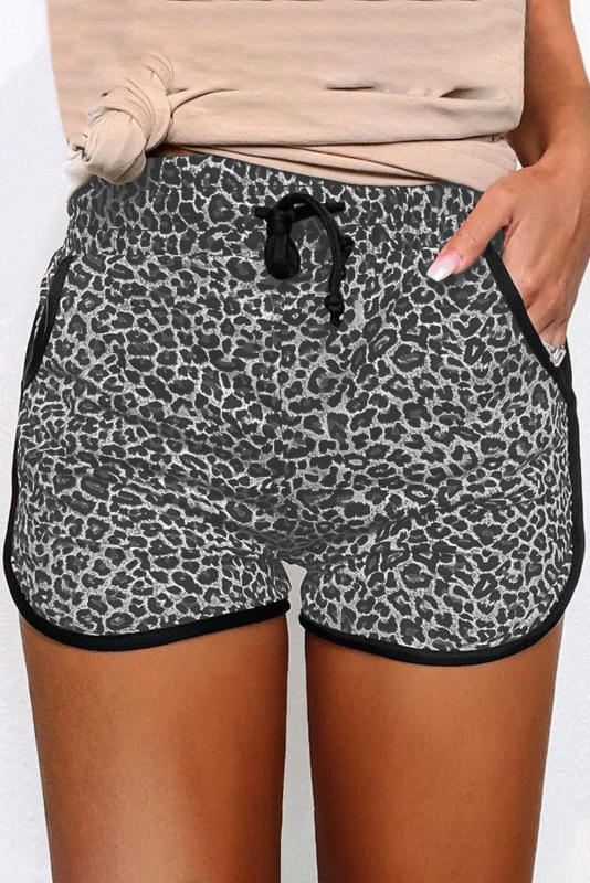 Black Leopard Print Shorts with Pockets LC771539-2