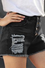 Black Gypsy Mid-rise Distressed Denim Shorts LC78858-2