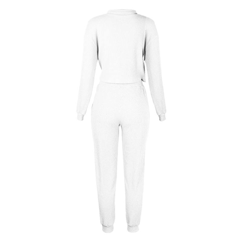 White Zipper Up Leopard Detail Sweatshirt with Pant Set TQK710222-1