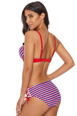 Reddish Multi Striped Bikini Tie Side Bottom Swimsuit