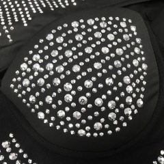 Black Mesh Rhinestone Beading Padded Long Sleeve Dress TQK311127-2