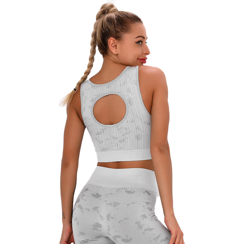 Gray Camo Print Sports Bra with High Waist Pant Set TQE00132-11