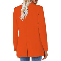 Orange Lapel Collar Button Solid Color Blazer TQK260054-14