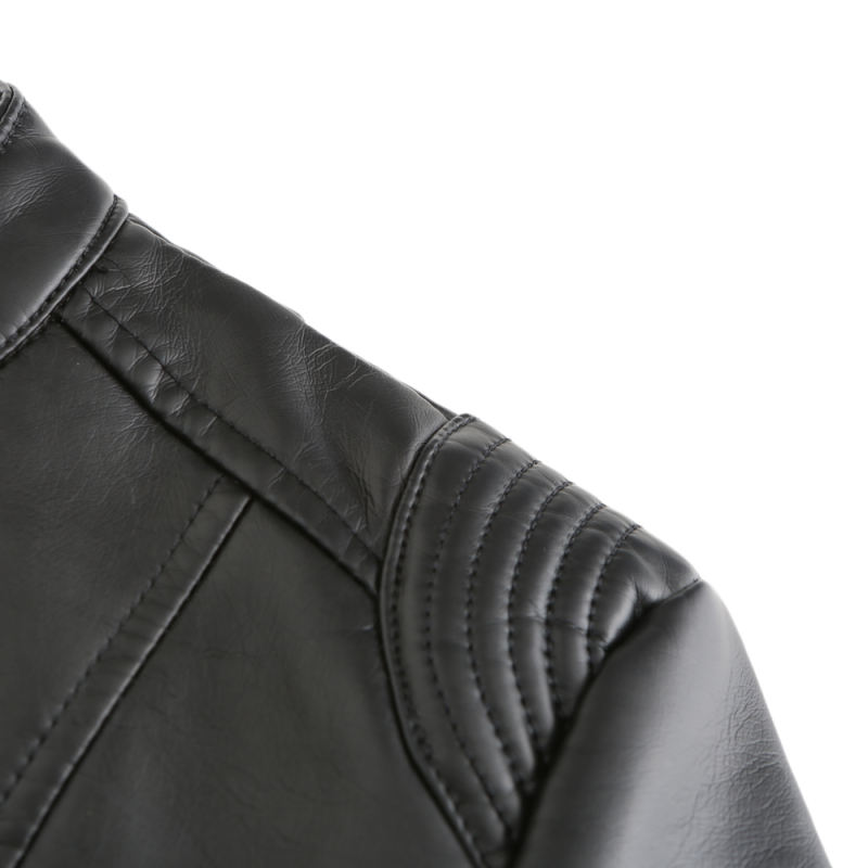 Black Stand Collar Zipper Detail PU Leather Jacket TQK280094-2