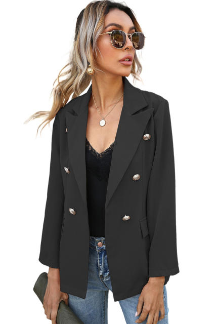 Black Double Breasted Lapel Long Sleeve Blazer LC8511716-2