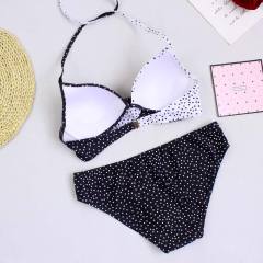 Black White Dot Halter Bikini Swimsuit TQK610119-2