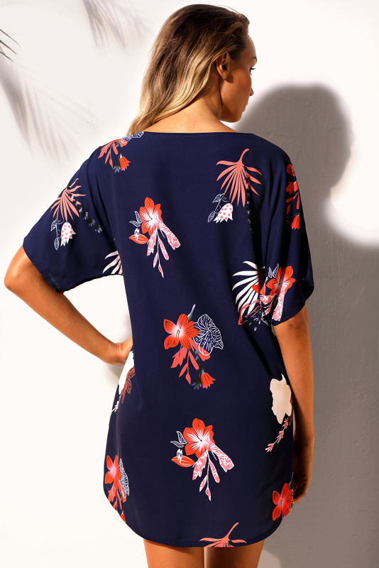 Tie The Knot Red Floral Beach Cover-up