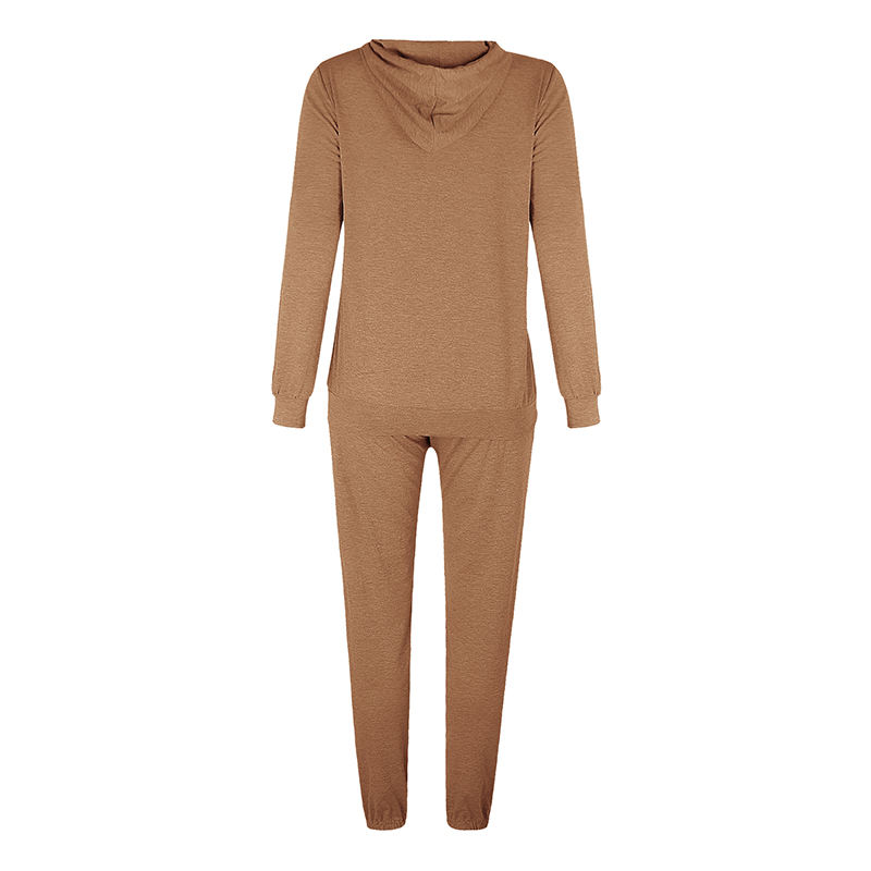 Khaki Drawstring Hoodie with Pant Set TQK710131-21