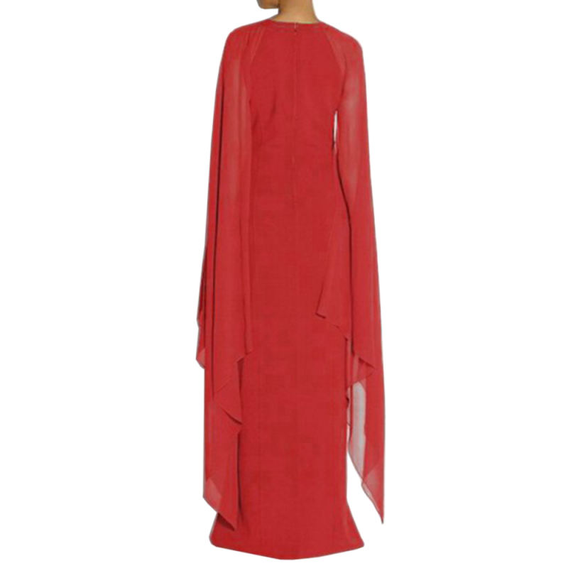 Red Crepe Flared Sleeve Bodycon Maxi Dress LCSN070-3