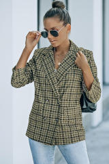 Black Plaid Double Breasted Lapel Collar Blazer LC852395-2