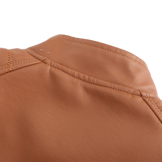 Camel Slim Fit Stand Collar PU Motorcycle Jacket TQK280091-58