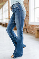 Sky Blue Medium Wash High Rise Flare Jeans LC7871396-4