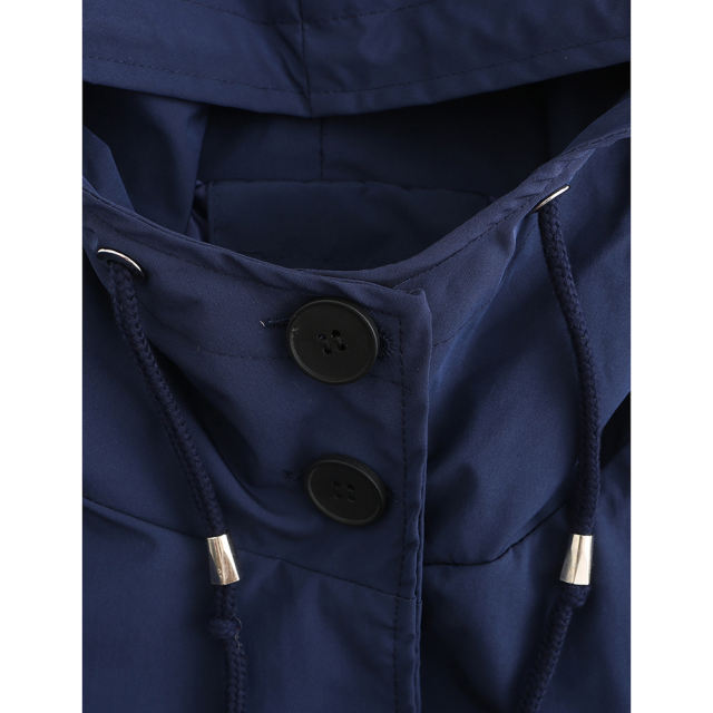 Navy Blue Weatherproof Hooded Outdoor Rainproof Coat TQK280160-34